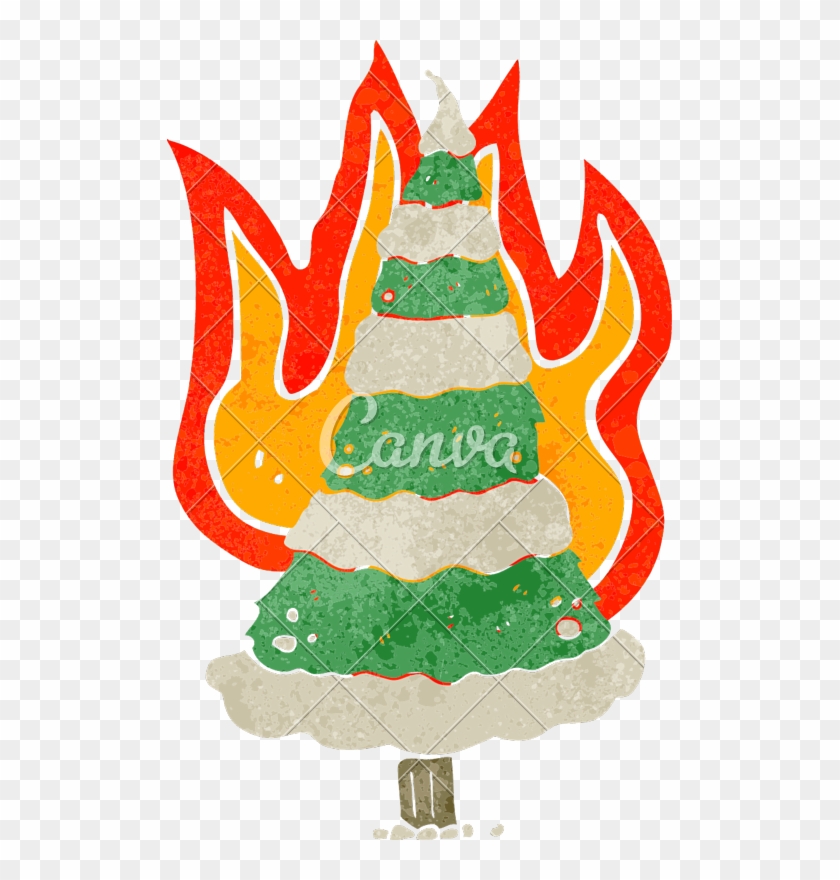 Flaming Christmas Tree Retro Cartoon - Flaming Christmas Tree Retro Cartoon #1584386