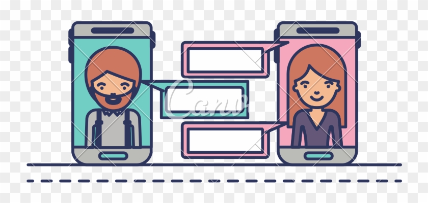 Man And Woman Social Network Chat In Smartphone In - Man And Woman Social Network Chat In Smartphone In #1584603