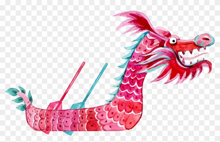 Hand Painted Cartoon Red Dragon Boat Decoration Vector - Hand Painted Cartoon Red Dragon Boat Decoration Vector #1586112