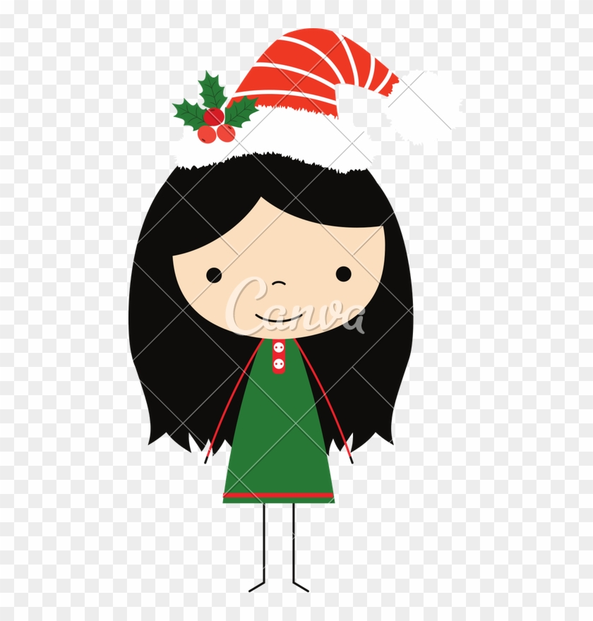 Cute Vector Christmas Elf Stick Figure Girl With Santa - Cute Vector Christmas Elf Stick Figure Girl With Santa #1586236