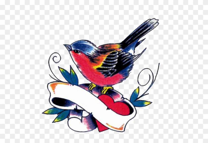 Bird Scroll Heart By D And D Tattoodesign - Bird Scroll Heart By D And D Tattoodesign #1586470