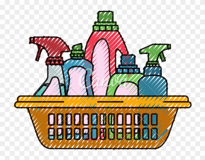 Colored Crayon Silhouette Of Cleaning Products In Plastic - Colored Crayon Silhouette Of Cleaning Products In Plastic #1586537