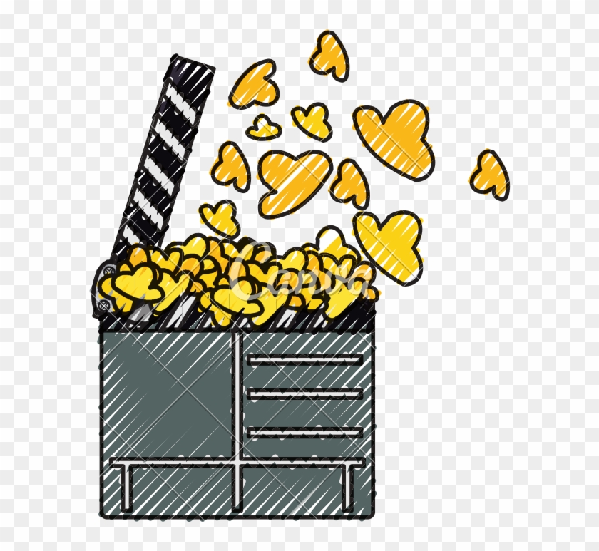 Cinema Clapboard With Popcorn Illustration - Cinema Clapboard With Popcorn Illustration #1587373