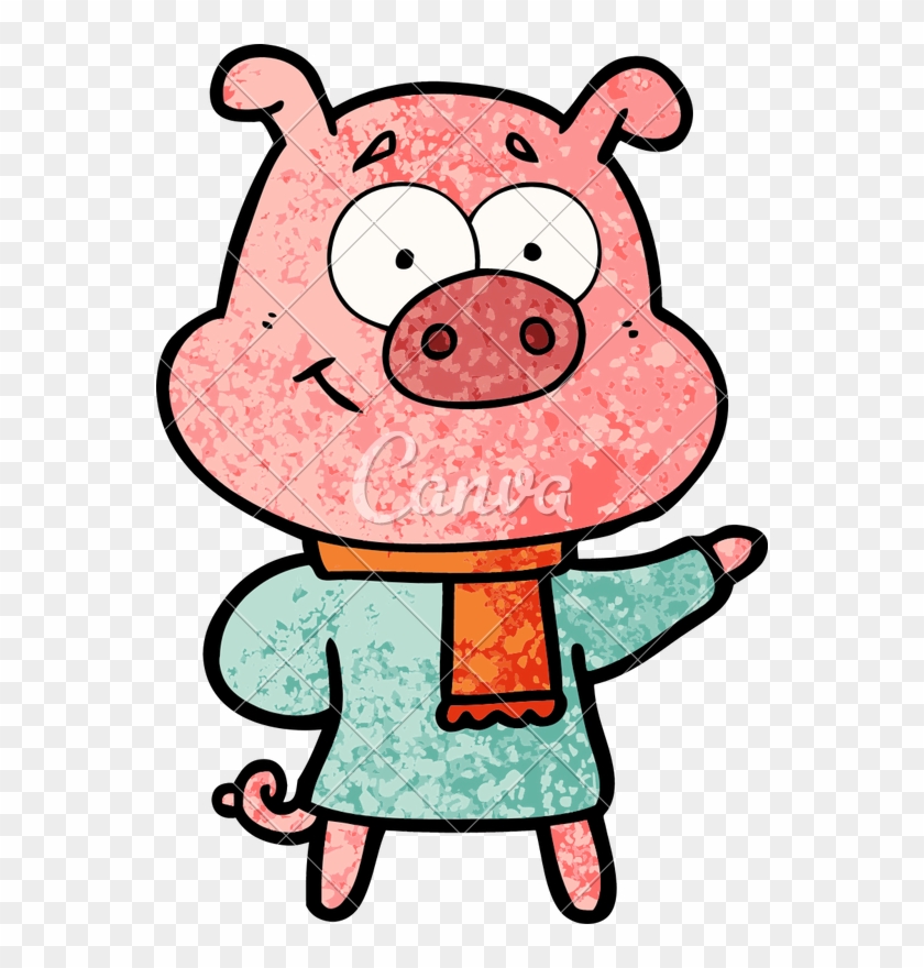 Happy Cartoon Pig Wearing Warm Clothes - Happy Cartoon Pig Wearing Warm Clothes #1588575