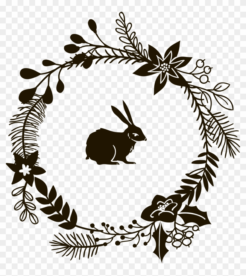 Rabbit And Wreath - Christmas Day In Black And White #1588642