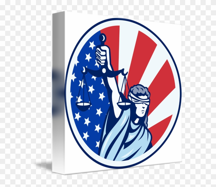 American Lady Holding Scales Of Justice Flag Retro - Lady Justice Red White And Blue #1588944