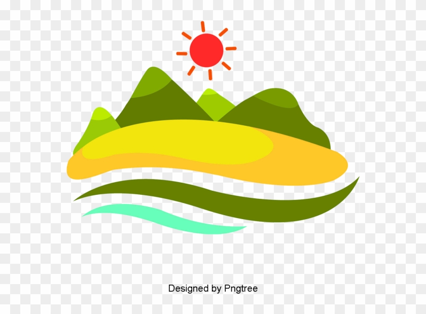 Beautiful Cartoon Lovely Hand-painted Sun, Beautiful, - Por Do Sol Na Montanha Vetor #1589176