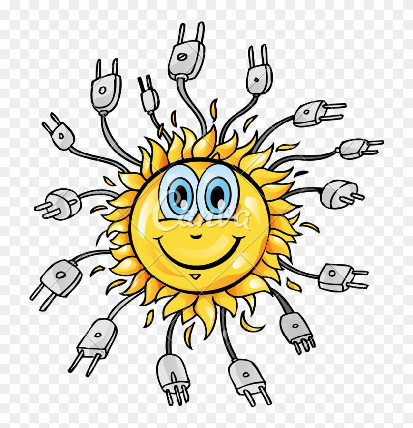 Sun Cartoon With Plugs - Smiley #1589180