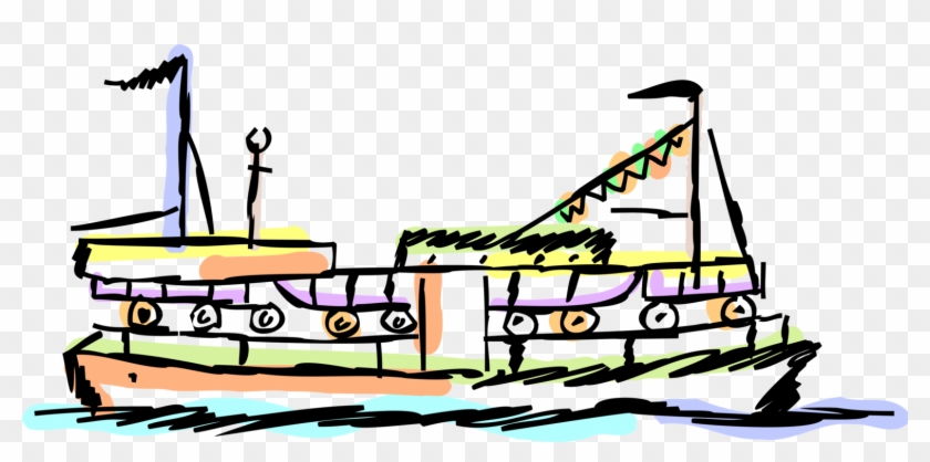 Vector Illustration Of Ferry Or Ferryboat Watercraft - Ferry Boat #1589203