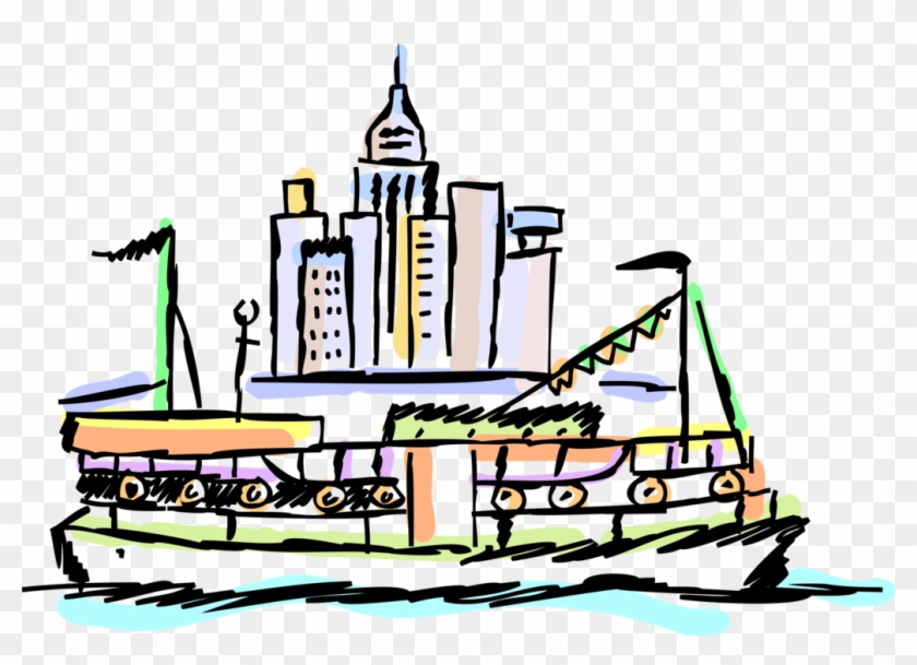 Vector Illustration Of Ferry Or Ferryboat Watercraft - Ferry Boat #1589209