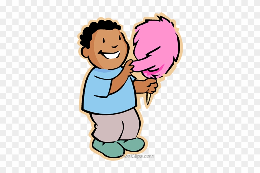 Boy With Candy Floss Royalty Free Vector Clip Art Illustration - Eat Cotton Candy Clipart #1589463
