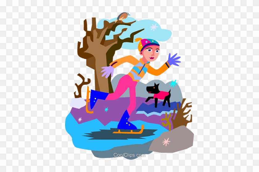 Skating On Pond Royalty Free Vector Clip Art Illustration - Illustration #1589792