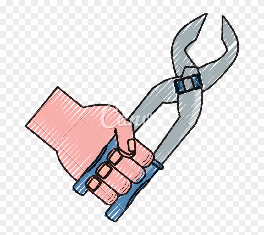 Hand With Plier Saw Vector Illustration - Cartoon #1590291