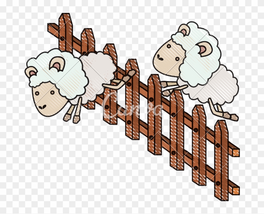 Sheep Jumping A Wooden Fence - Cartoon #1590593