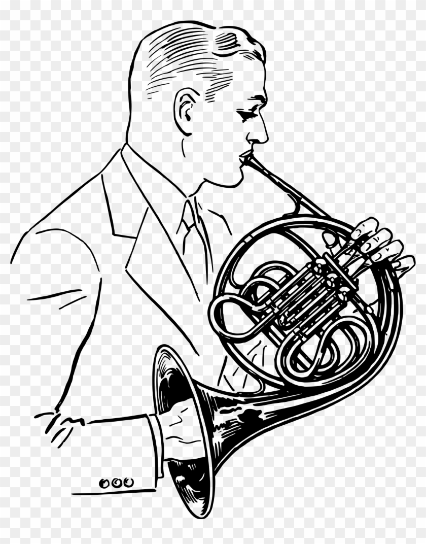 Brass Clipart Drawing - Man Playing French Horn #1590916