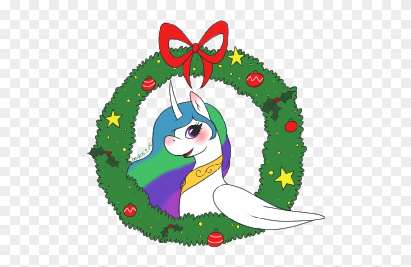Denkis, Blushing, Christmas Wreath, Princess Celestia, - Cartoon #1590953