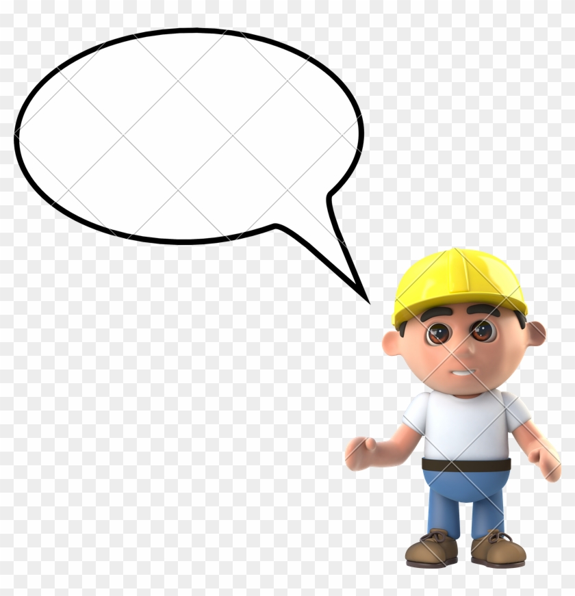 3d Construction Worker With Blank Speech Bubble - Cartoon #1591192