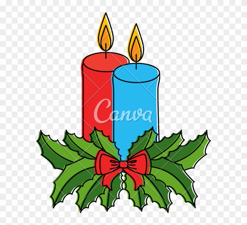 Christmas Candles With Bow And Leaves - Birthday Candle #1591282