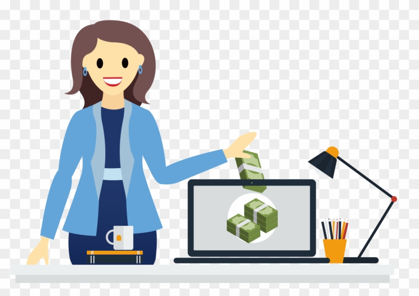 Sofia Drops Bundled Stacks Of Cash Into Her Laptop - Cartoon #1591483