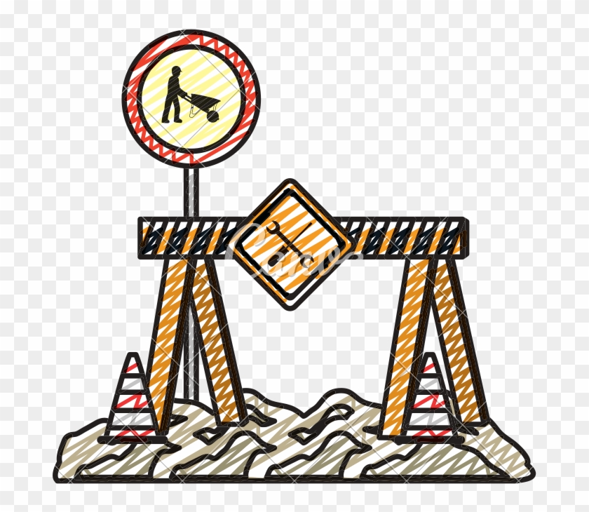 Doodle Caution Barrer With Repair Symbol And Emblem - Doodle Caution Barrer With Repair Symbol And Emblem #1591614