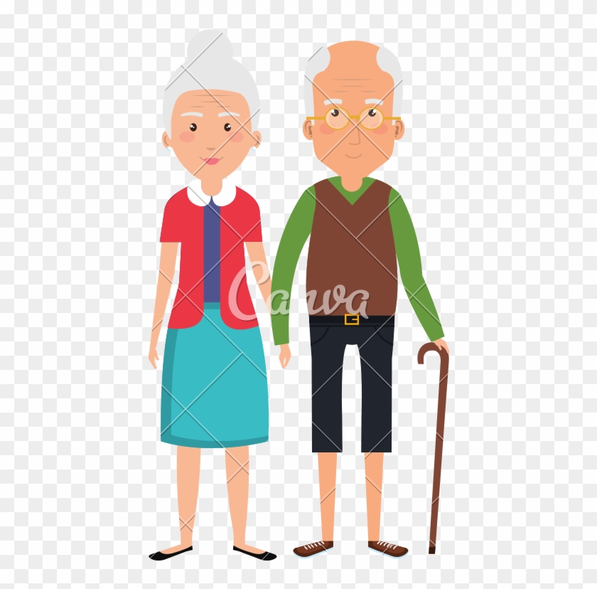 Cute Grandparents Couple With Cane Avatar Character - Canva #1592270