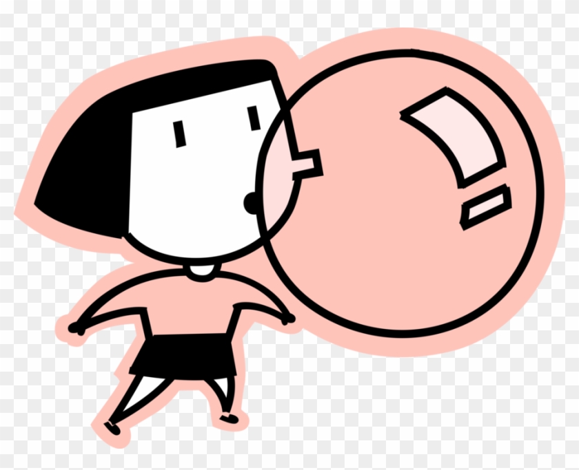 Vector Illustration Of Girl Blows Bubble With Bubblegum - Cartoon Holding A Key #1593829