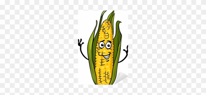 Funny Corn On The Cob Cartoon Illustration Sticker - Smieszna Kukurydza #1594308