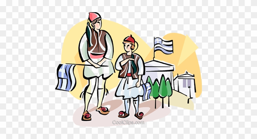 Children With Greek Flags Royalty Free Vector Clip - Cartoon #1594344