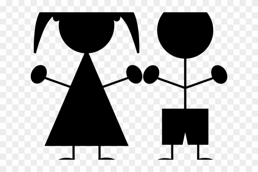 Silhouette Clipart Child - Girl And Boy Stick Figure Clipart Png #1594359