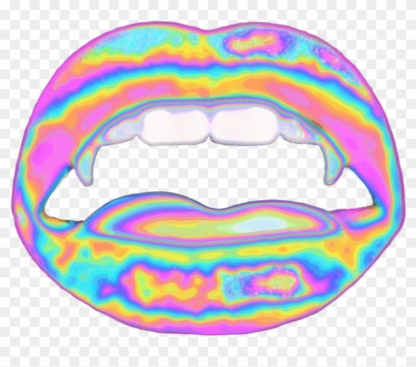 Lips Vampire Halloween Teeth Face Holographic Illustration
