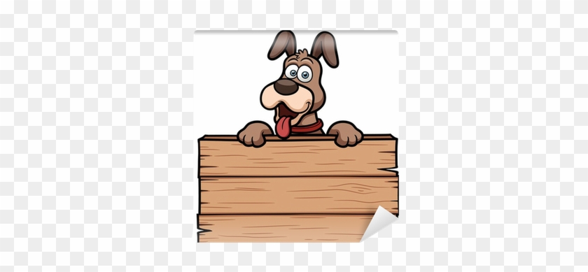 Vector Illustration Of Cartoon Dog With Wooden Sign - Cartoon Animals With A Board #1596871