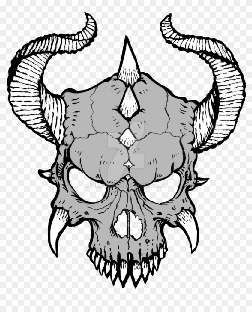 Collection Of Free Devil Drawing Horn Download - Skull With Horns Png #1597636