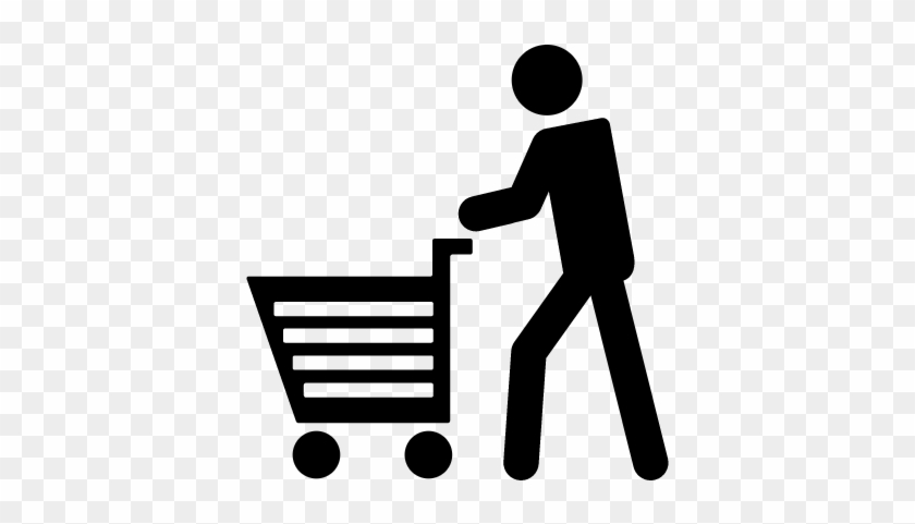 Man Walking With Shopping Cart Vector - Customer With Shopping Cart Icon Png #1598120