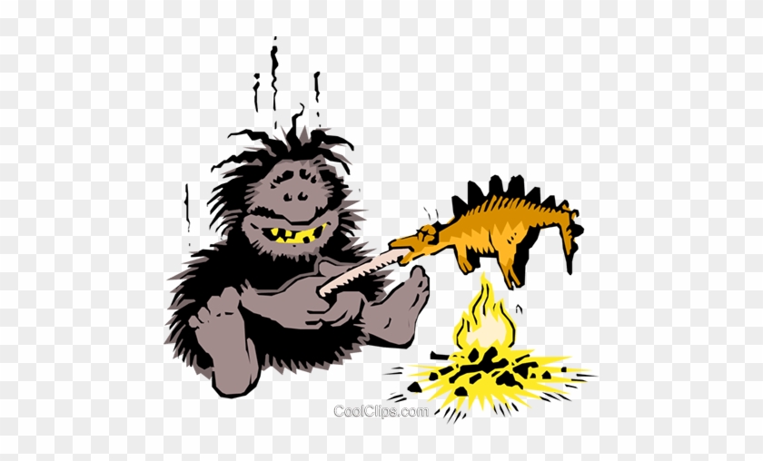 Caveman Cooking Dinner Royalty Free Vector Clip Art - Cave Man Cooking Png #1598253