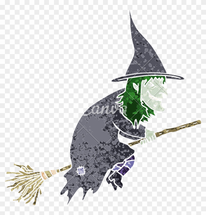 Cartoon Witch On Broom Icon Art - Illustration #1600767