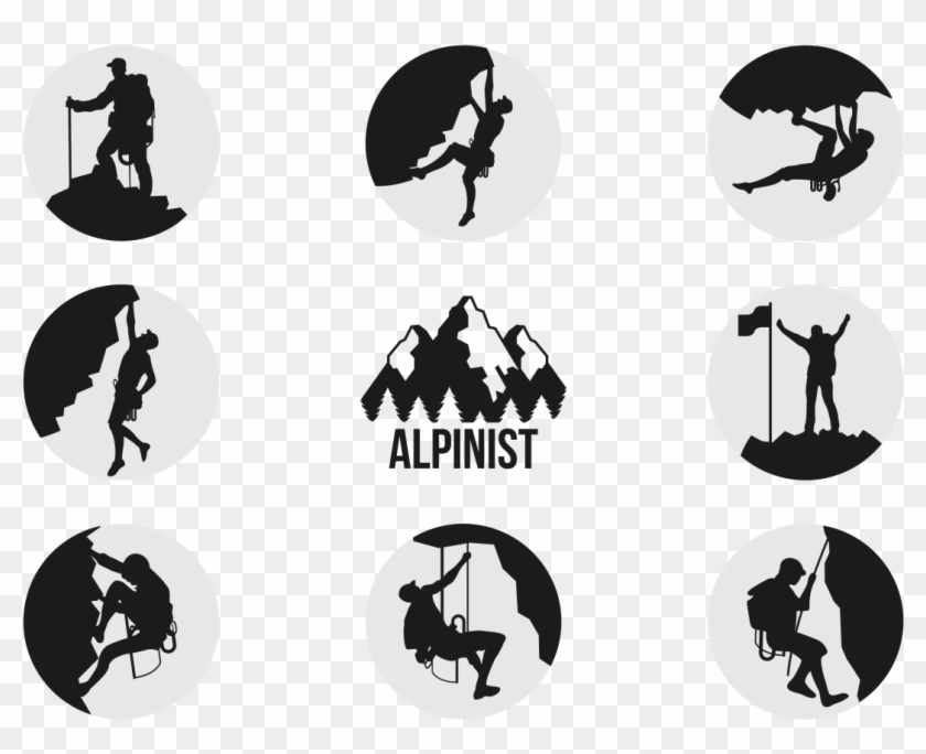 Alpinists Climbers Silhouettes Vector - Alpinists Climbers Silhouettes Vector #1601577
