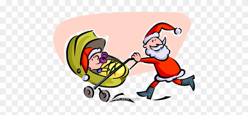 Santa Pushing Carriage Royalty Free Vector Clip Art - Cartoon #1601706