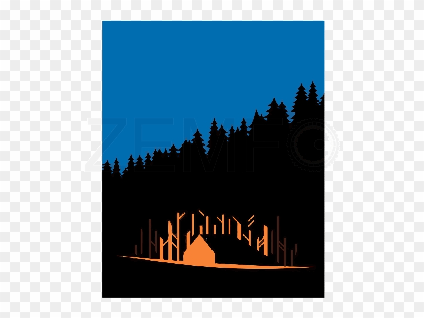 Peaceful Cabin In The Woods - Minimalist Winter Illustrator #1601979