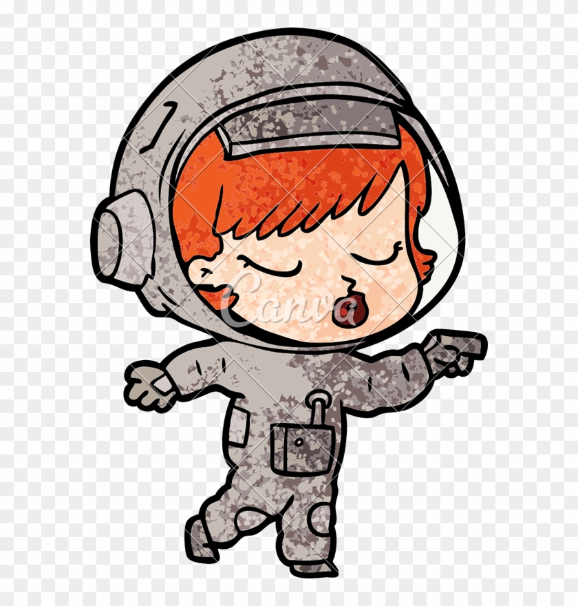 Cartoon Pretty Astronaut Girl Pointing - Girl Drawing Png #1602003