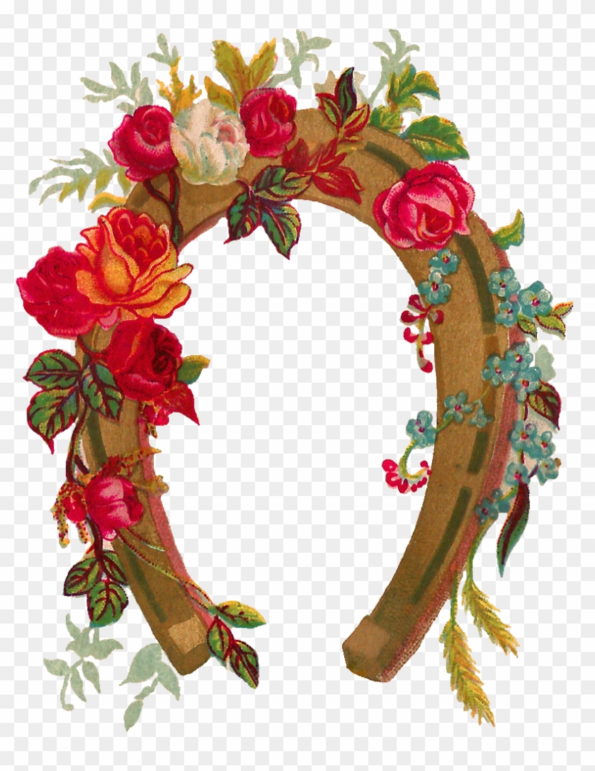 Vintage Flower Clipart Wonderful - Good Luck Flower Horseshoe #1602928