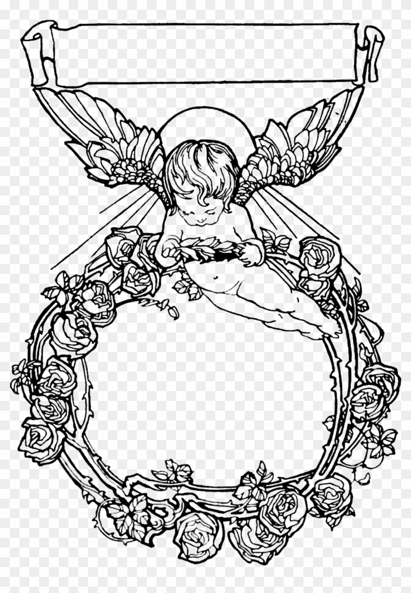 Cherub Rose Wreath Ex Libris - Frame Vintage Angel Png #1602931