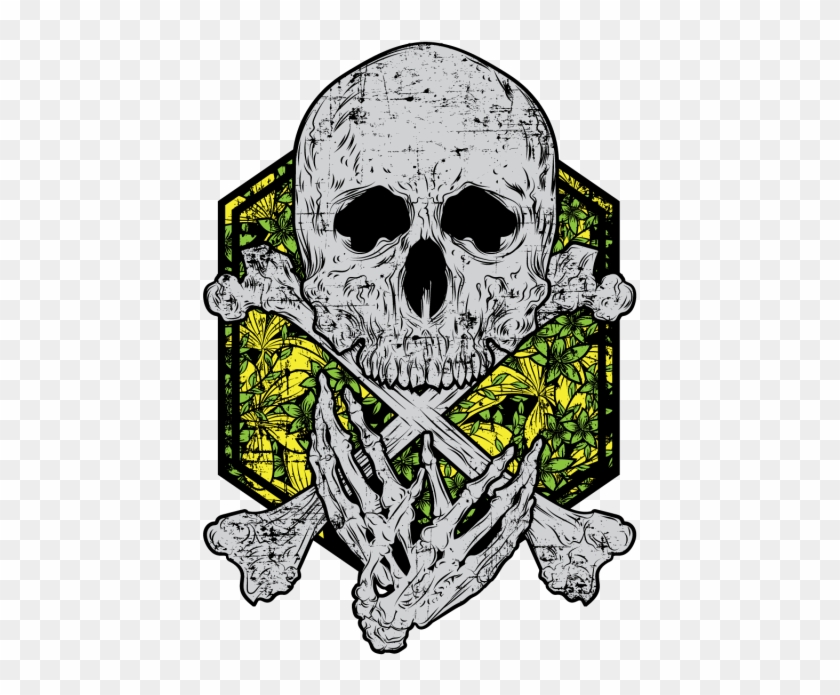 Skull And Flower Background Tshirt Design, Skull, Skeleton, - Skull And Hand Png #1603299
