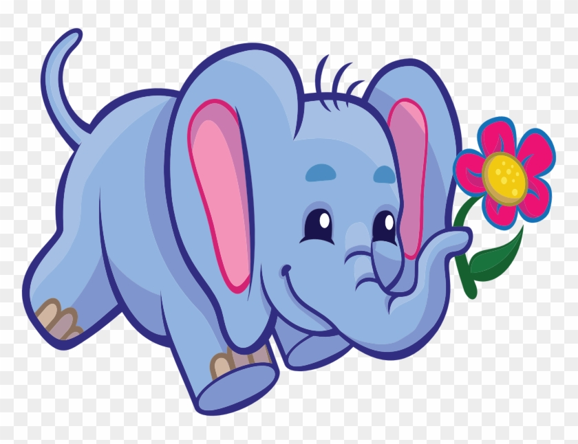 By Gdj - Cartoon Elephant Holding Flower #1603691