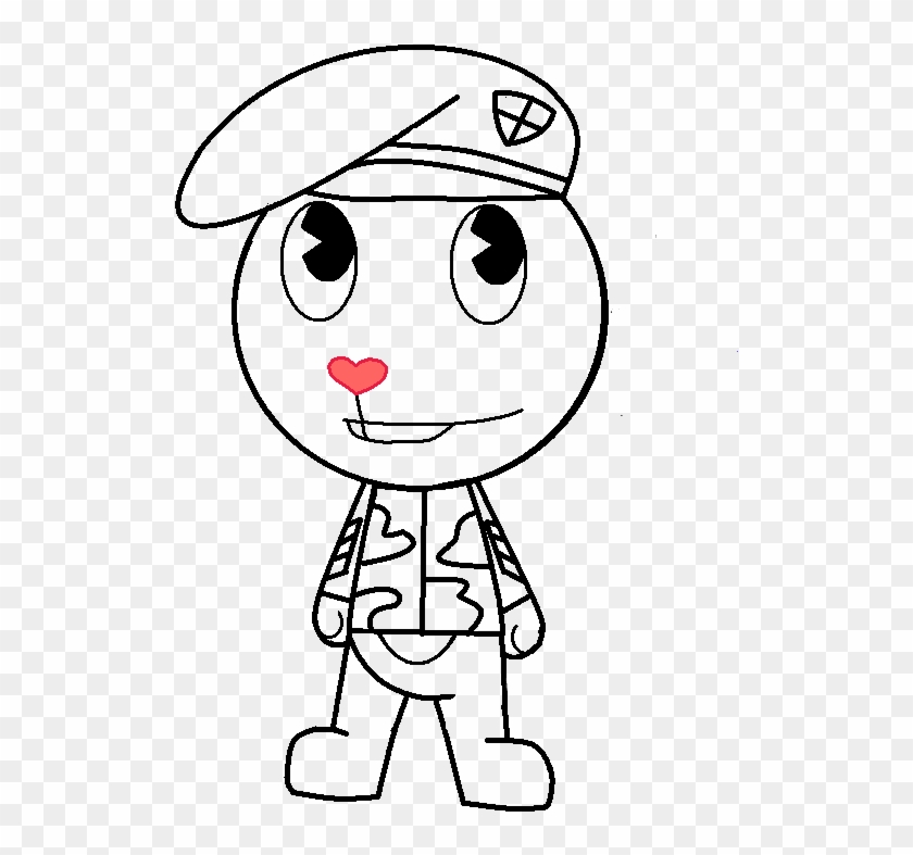 Htf=happy Tree Friends Lineart With Military Shall - Cartoon #248045