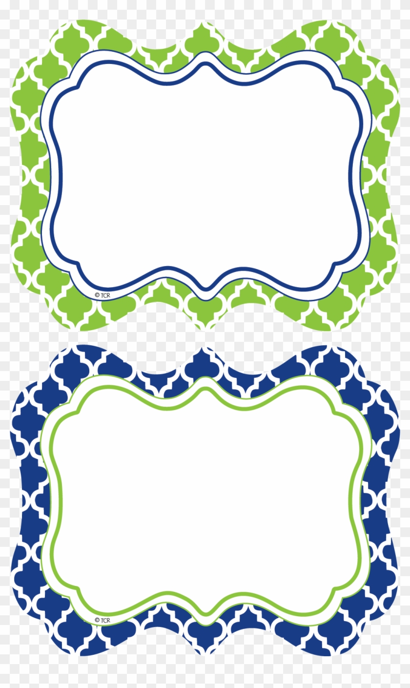 Navy & Lime Wild Moroccan Name Tags/labels - Lime And Navy Border #1604316
