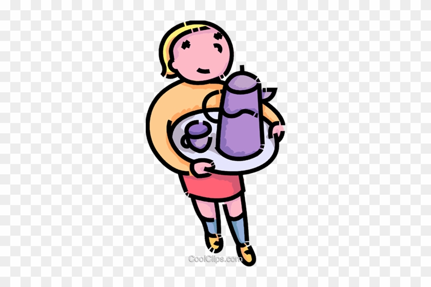 Girl Carrying A Tray Of Tea Royalty Free Vector Clip - Girl Carrying A Tray Of Tea Royalty Free Vector Clip #1605228