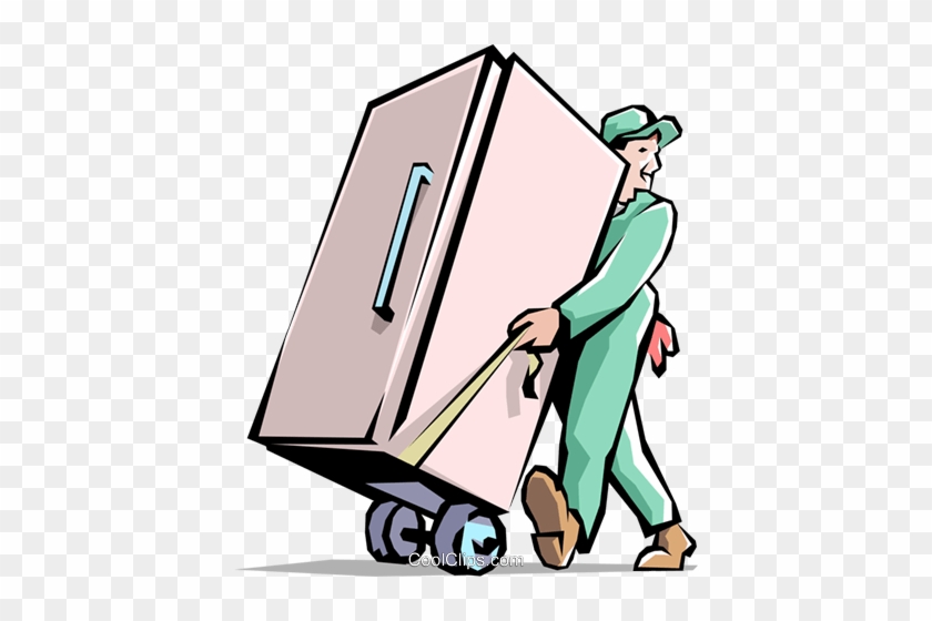 Handyman Royalty Free Vector Clip Art Illustration - Pushing A Refrigerator #1605751