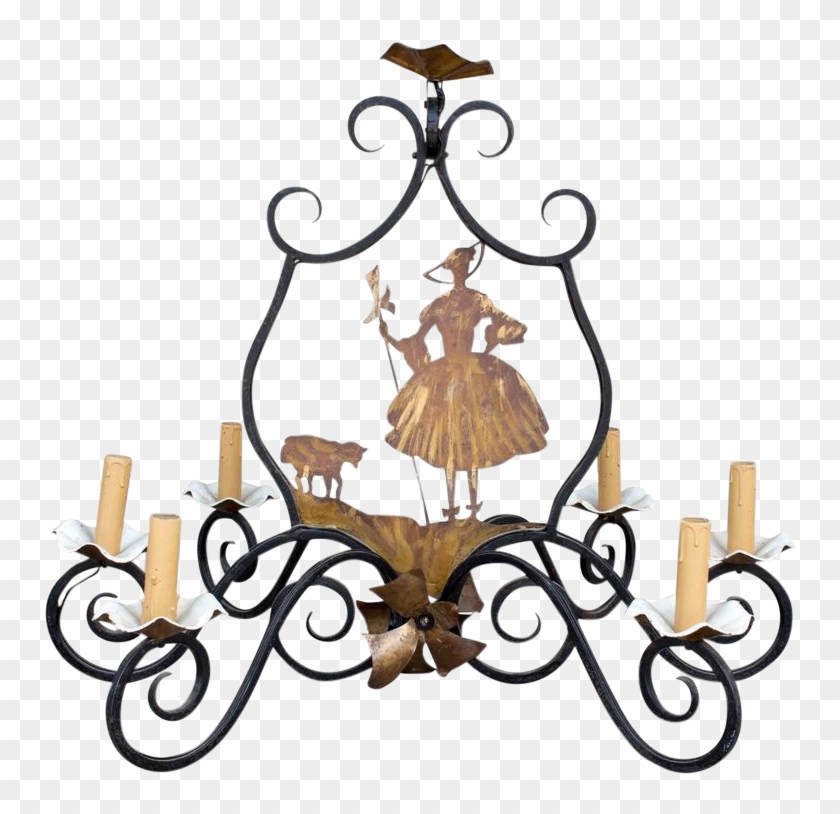 Antique French Iron Brass Little Bo Peep Ⓒ - Chandelier #1606492