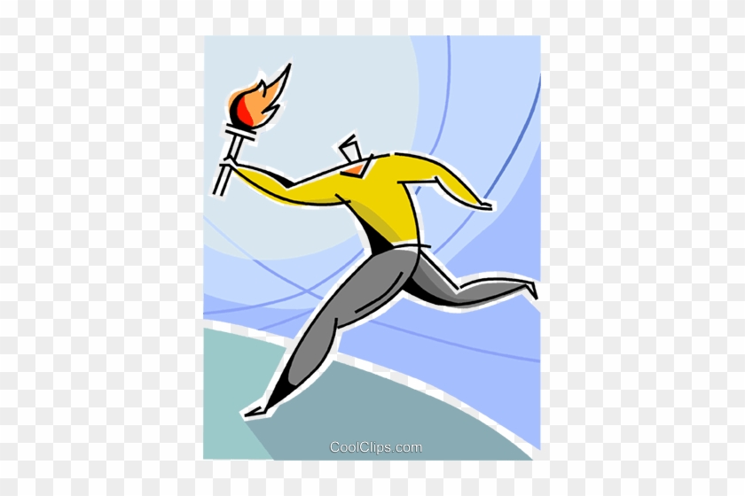 Olympian Running With A Torch Royalty Free Vector Clip - Cartoon #1607531