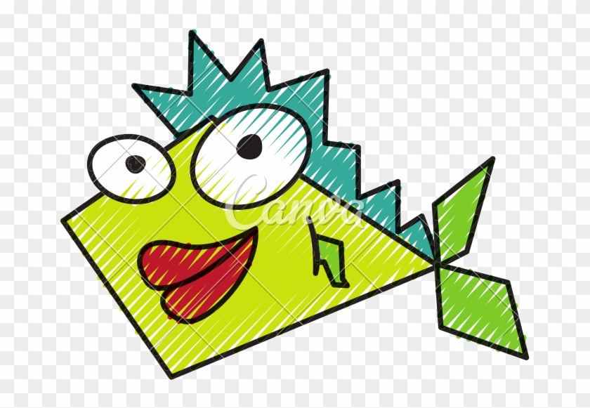 Scribble Funny Fish Cartoon - Cartoon #1607903